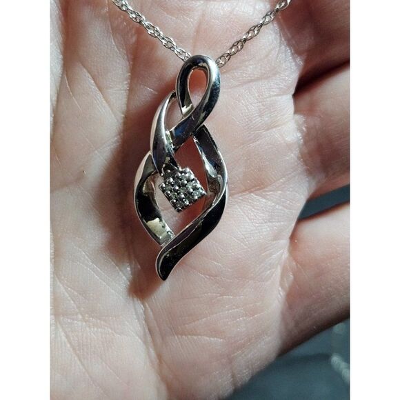 Vintage white gold over sterling infinity eternity diamond pendant necklace